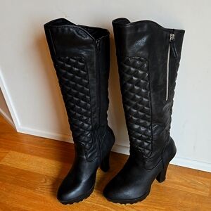 Black Calf quilted zip-up boots